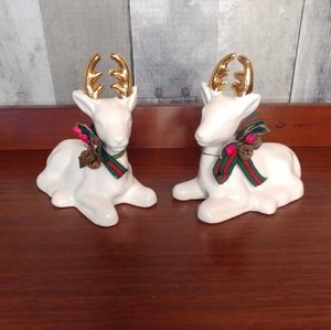 Pair of Lovely Porcelain Reindeer Golden Antlers
